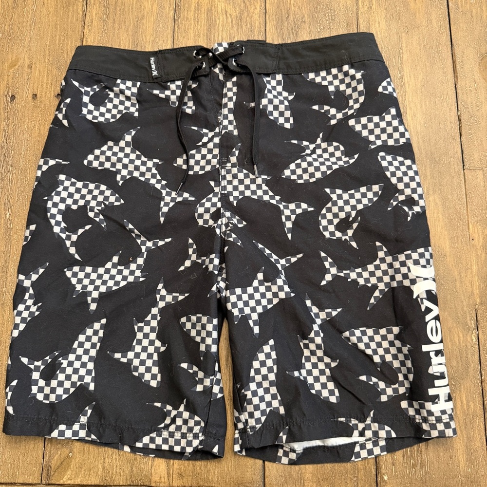 Hurley Kids Black and White Checkered Swim Trunks